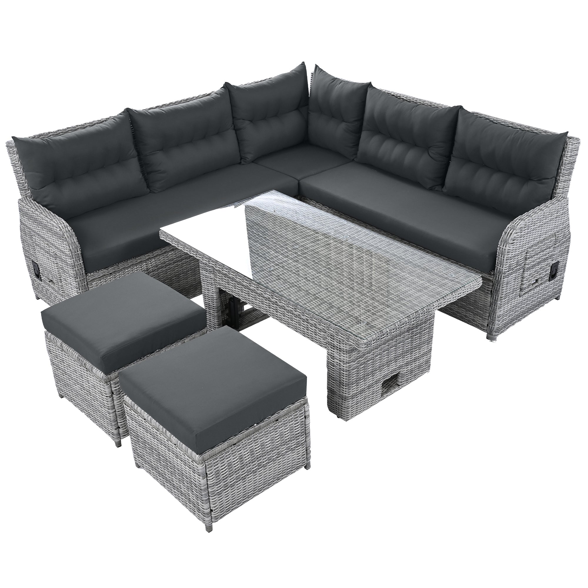 Outdoor Furniture Set Patio Rattan with Recliners and Tables