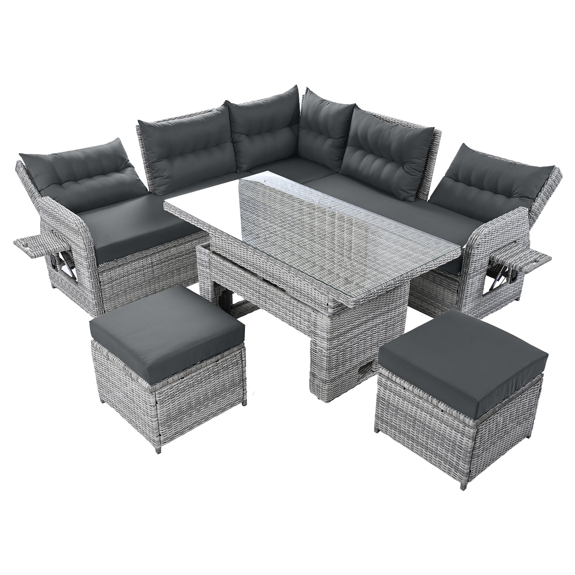 Outdoor Furniture Set Patio Rattan with Recliners and Tables