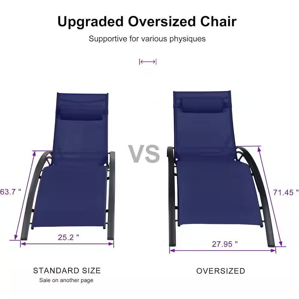 Oversized Outdoor Chaise Lounge Metal Beach Pool Sunbathing Lawn Lounger Recliner Chair