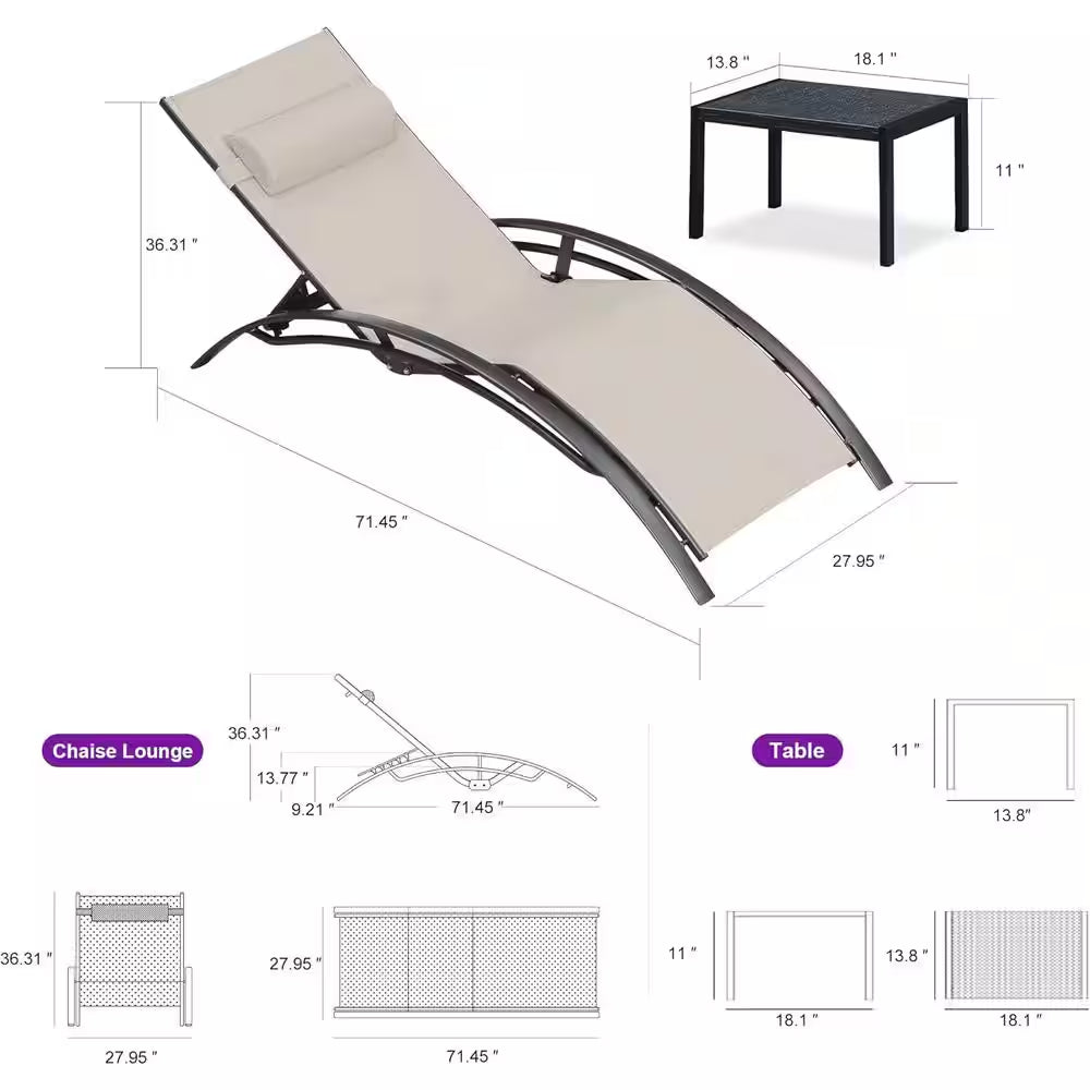 Oversized Chaise Lounge Outdoor Beach Pool Sunbathing Lawn Lounger Recliner Chair