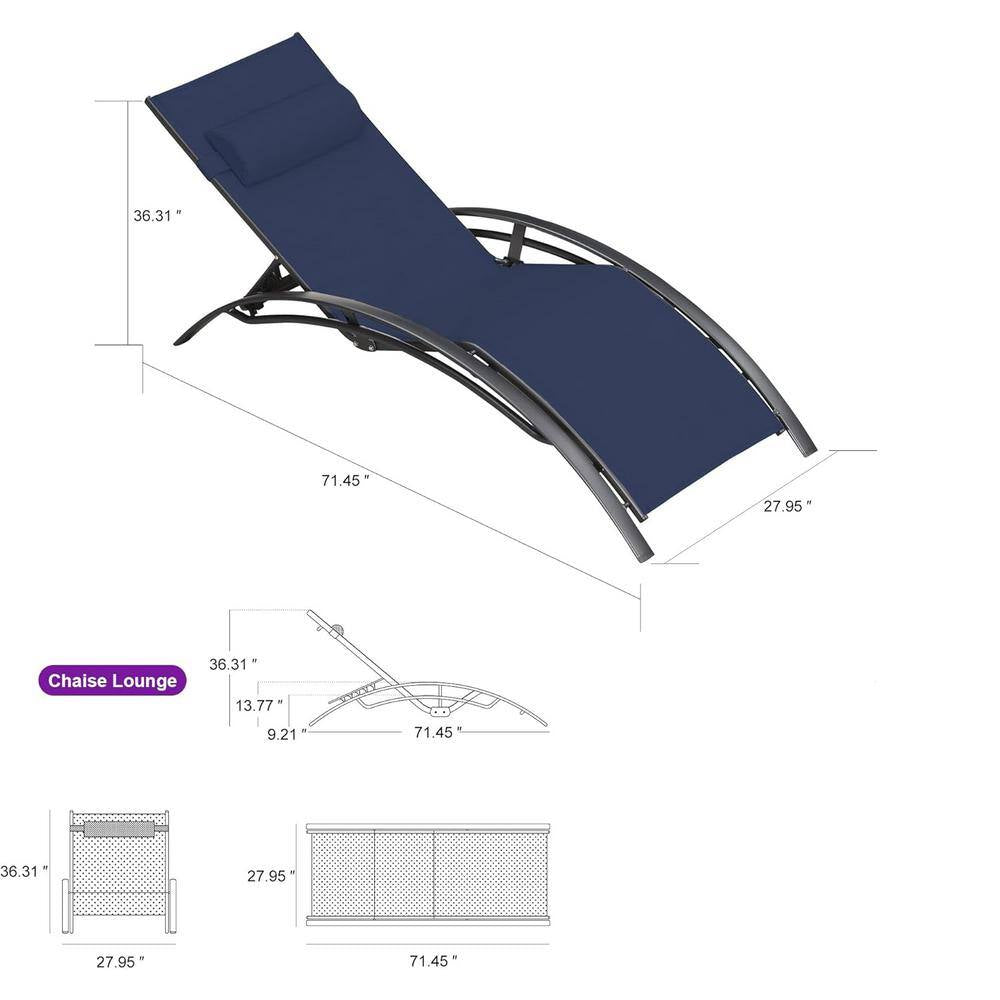 Oversized Outdoor Chaise Lounge Metal Beach Pool Sunbathing Lawn Lounger Recliner Chair