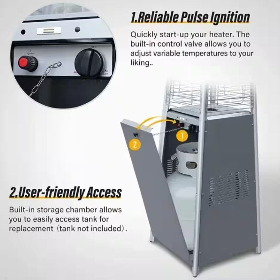 48,000 BTU Steel Propane Pyramid Patio Heater with Cover and Wheels