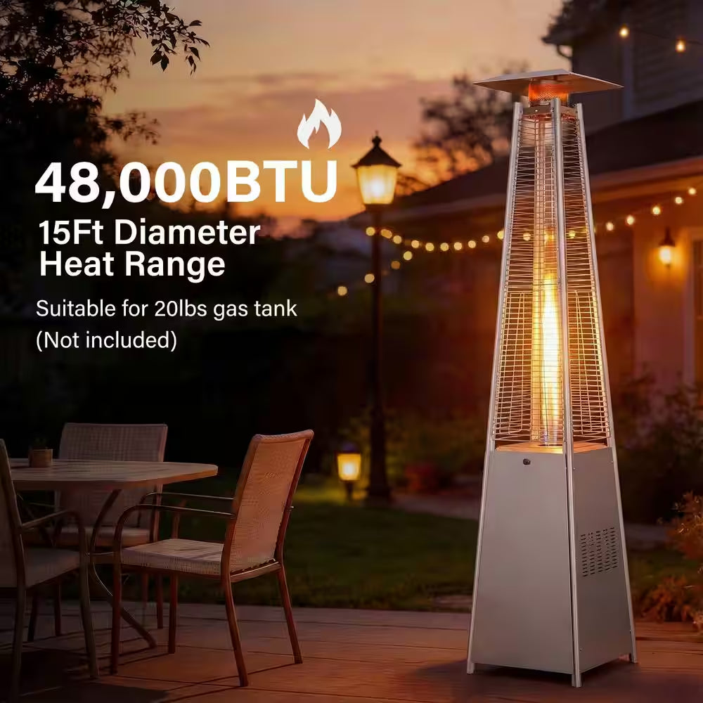 48,000 BTU Steel Propane Pyramid Patio Heater with Cover and Wheels
