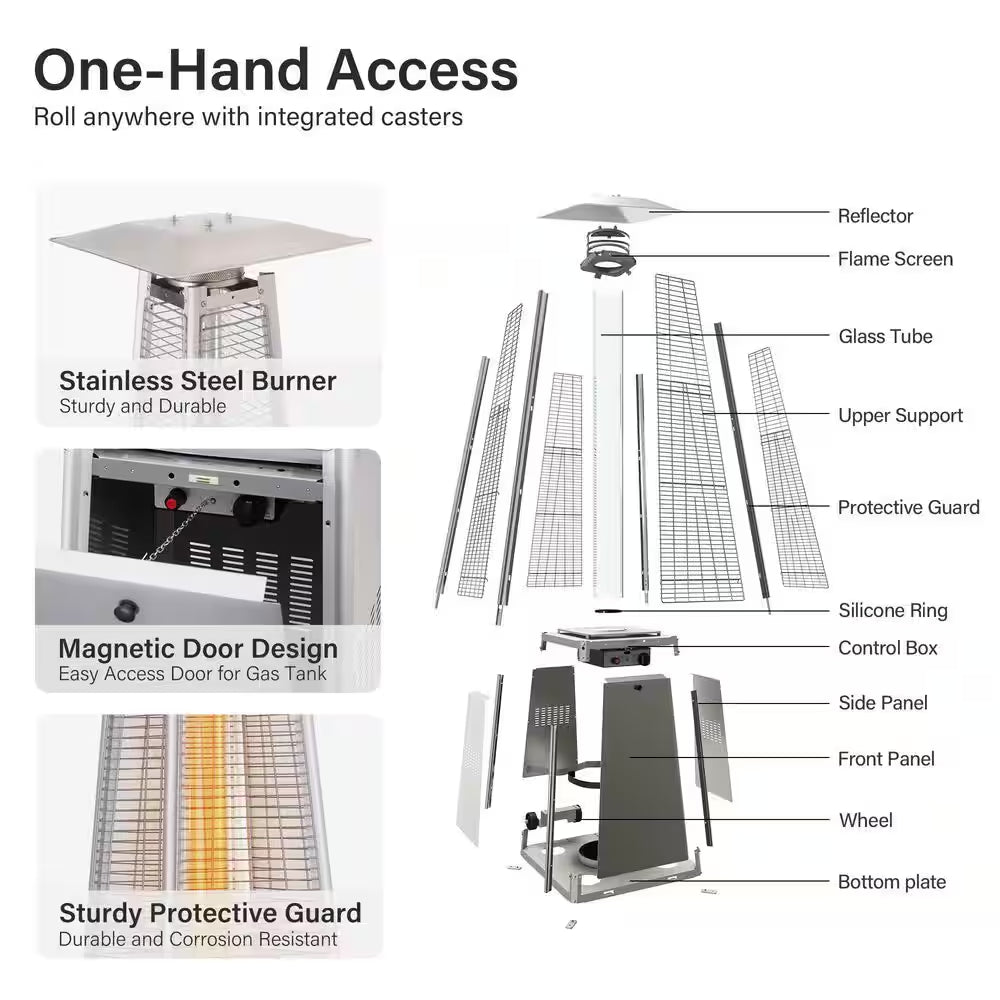 48,000 BTU Steel Propane Pyramid Patio Heater with Cover and Wheels